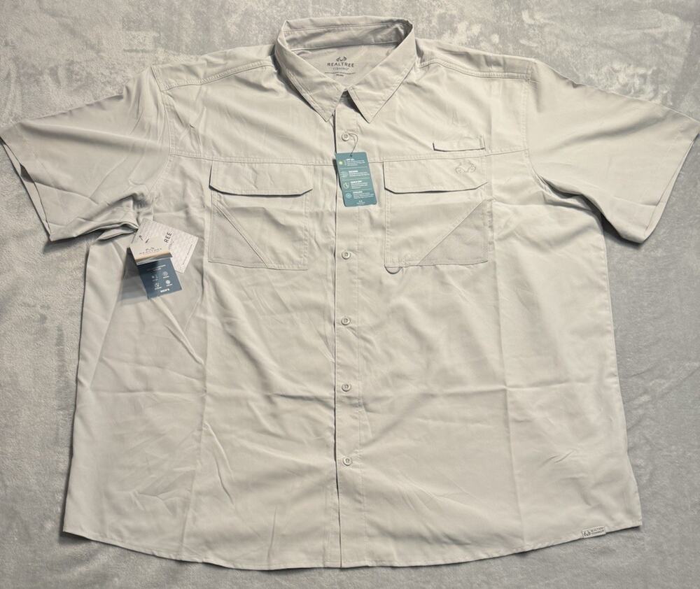 NWT 3XL Realtree Gray Fishing Short Sleeve Shirt Hunting Gorpcore Vented Camping